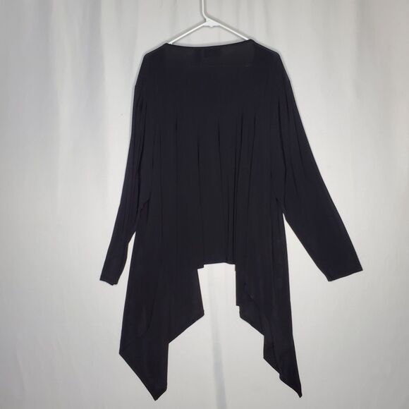 Attitudes By Renee Asymmetric Cardigan Women 3X Black Stretch Knit Open Front - Picture 2 of 6